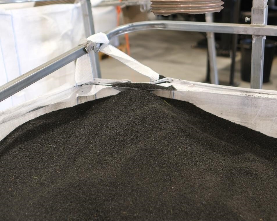 Processed SBR rubber infill is output from recycling process, available for on sale.