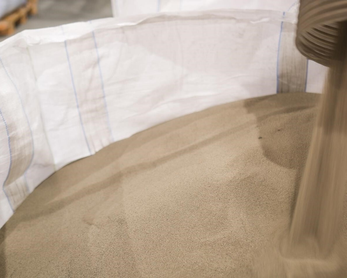 Processed sand is output from recycling process, available for on sale.