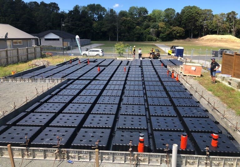 rows of CLEVA PODS with orange pylons